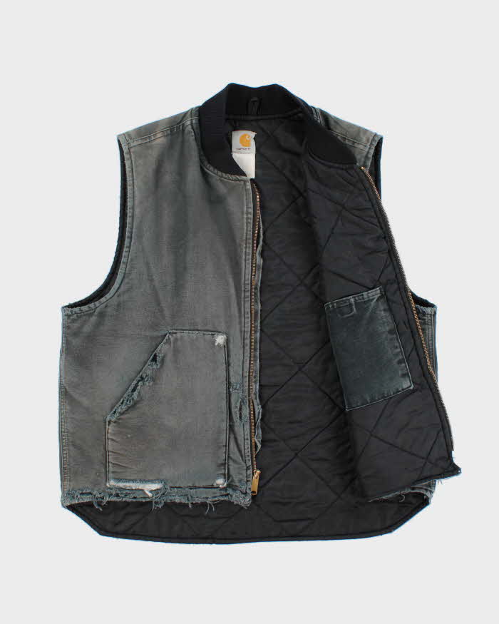 Vintage Y2K 00s Carhartt V01 BLK Arctic Quilt Lined Distressed Duck Canvas Vest - L