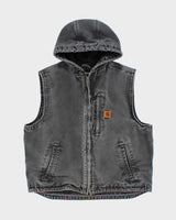 Vintage Carhartt 101 BLK Duck Canvas Fleece Lined Hooded Workwear Vest - L