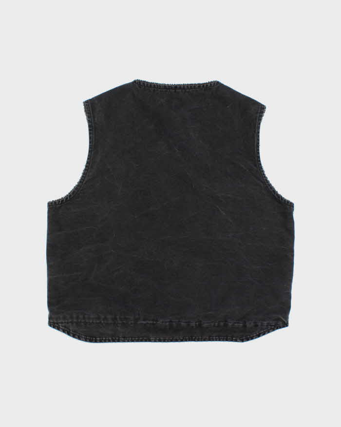 Vintage Carhartt V26 BLK Sandstone Rugged Washed Duck Canvas Sherpa Lined Workwear Vest - L