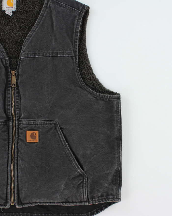 Vintage Carhartt V26 BLK Sandstone Rugged Washed Duck Canvas Sherpa Lined Workwear Vest - L