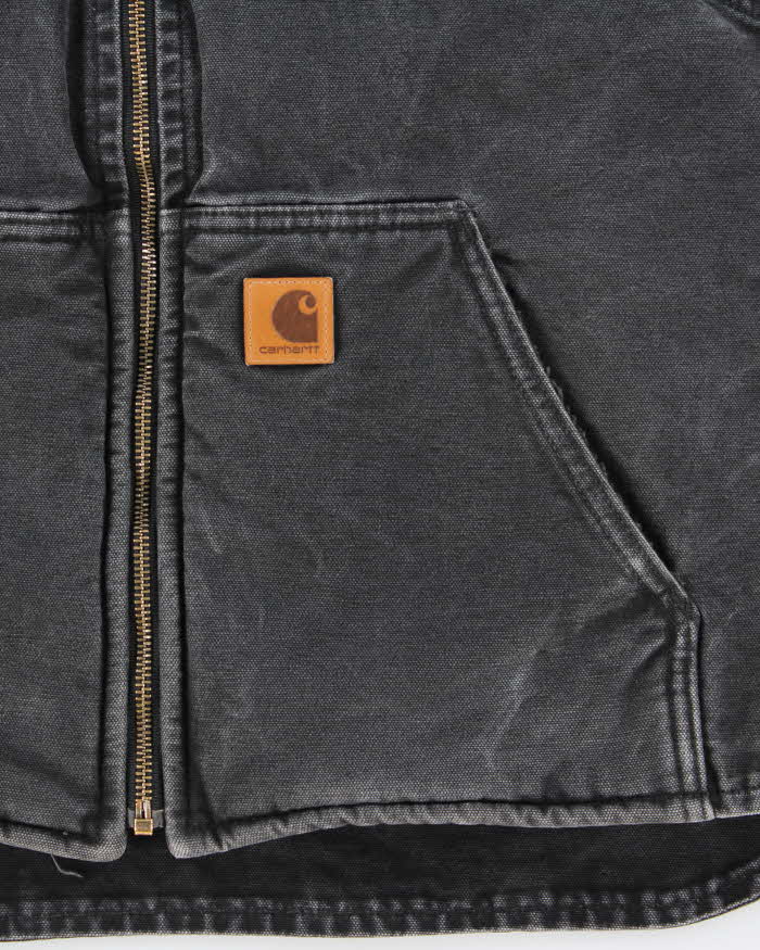 Vintage Carhartt V26 BLK Sandstone Rugged Washed Duck Canvas Sherpa Lined Workwear Vest - L