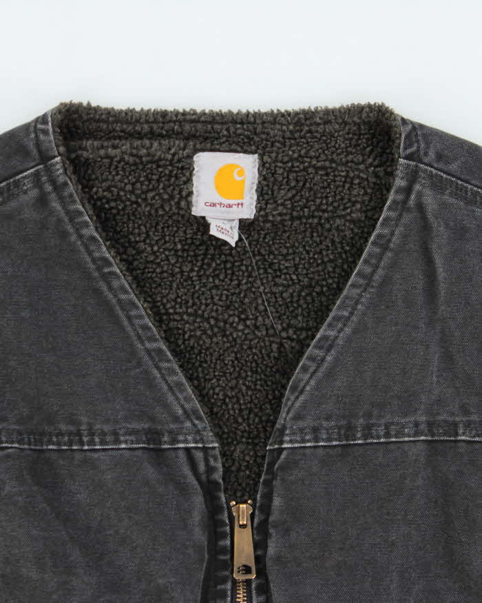Vintage Carhartt V26 BLK Sandstone Rugged Washed Duck Canvas Sherpa Lined Workwear Vest - L