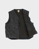 Vintage Carhartt V26 BLK Sandstone Rugged Washed Duck Canvas Sherpa Lined Workwear Vest - L