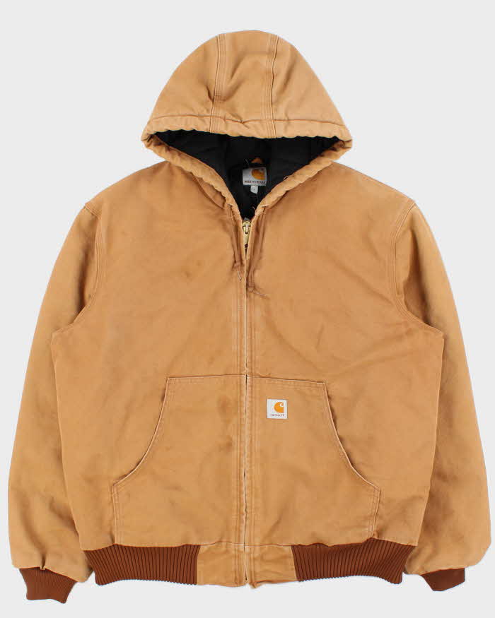 Vintage 2012 Carhartt J140 BRN Active Union Made In USA Quilt Lined Washed Duck Canvas Bomber Jacket - L