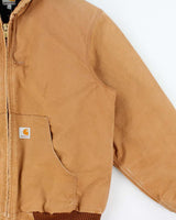 Vintage 2012 Carhartt J140 BRN Active Union Made In USA Quilt Lined Washed Duck Canvas Bomber Jacket - L