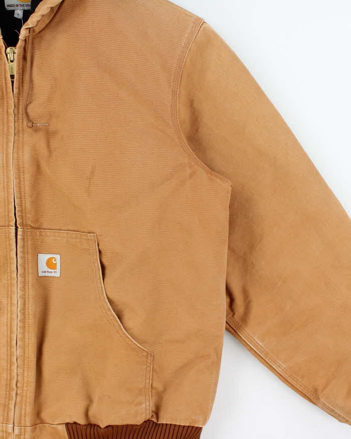 Vintage 2012 Carhartt J140 BRN Active Union Made In USA Quilt Lined Washed Duck Canvas Bomber Jacket - L
