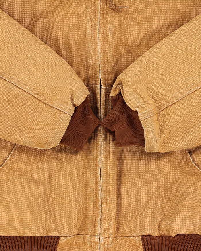 Vintage 2012 Carhartt J140 BRN Active Union Made In USA Quilt Lined Washed Duck Canvas Bomber Jacket - L