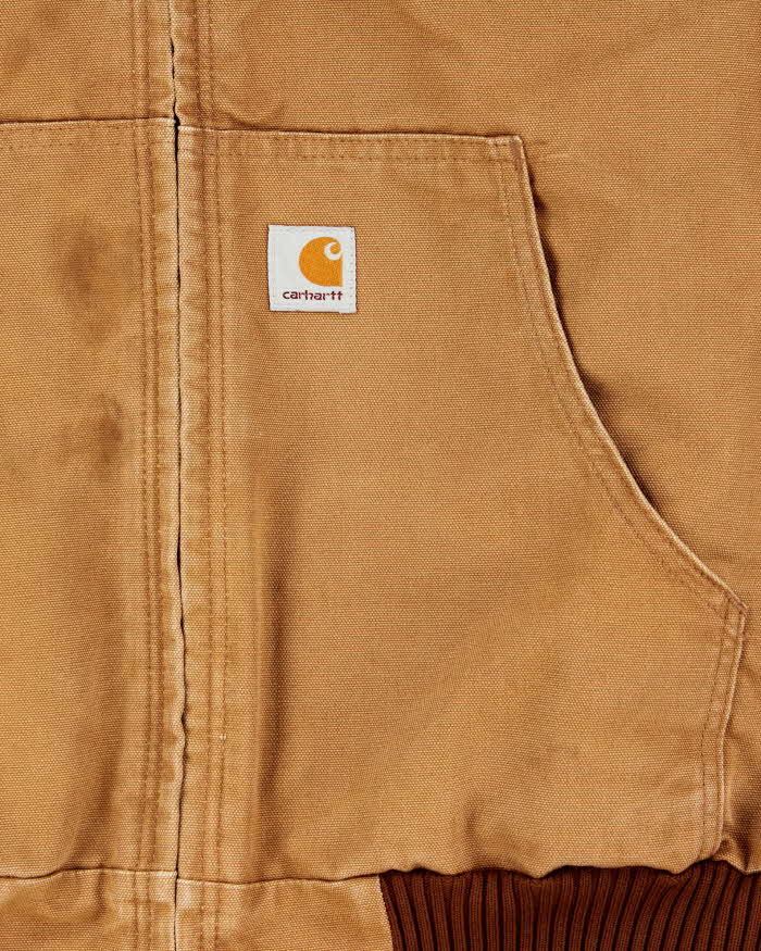 Vintage 2012 Carhartt J140 BRN Active Union Made In USA Quilt Lined Washed Duck Canvas Bomber Jacket - L