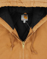 Vintage 2012 Carhartt J140 BRN Active Union Made In USA Quilt Lined Washed Duck Canvas Bomber Jacket - L