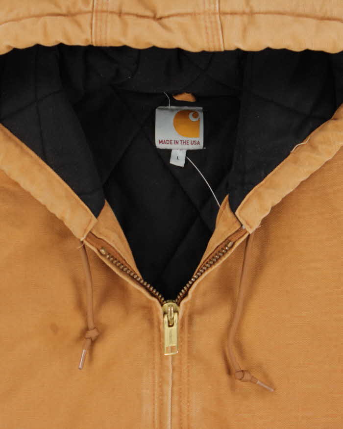 Vintage 2012 Carhartt J140 BRN Active Union Made In USA Quilt Lined Washed Duck Canvas Bomber Jacket - L
