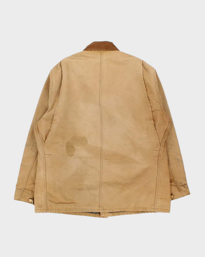 Vintage 1980s Carhartt C01 Union Made In USA Tan Washed Blanket Lined Firm Duck Canvas Chore Jacket - XXL