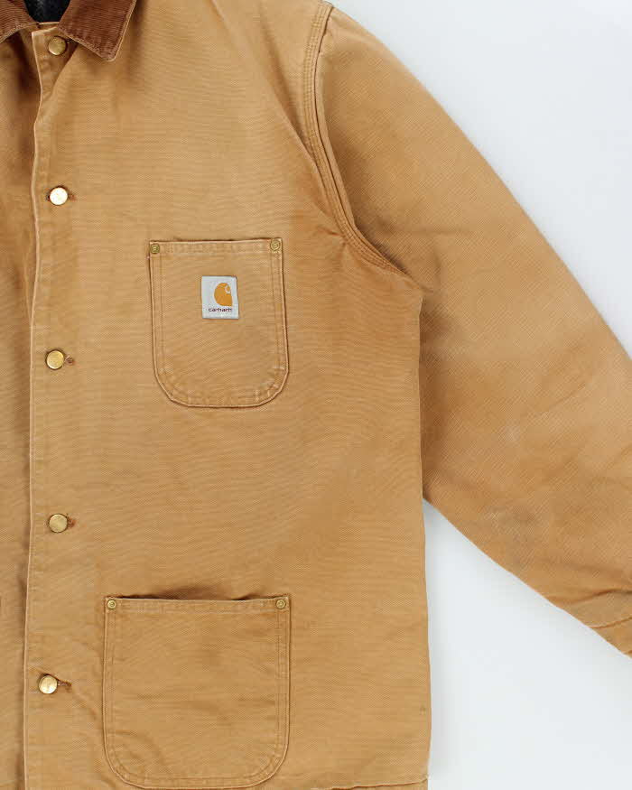 Vintage 1980s Carhartt C01 Union Made In USA Tan Washed Blanket Lined Firm Duck Canvas Chore Jacket - XXL