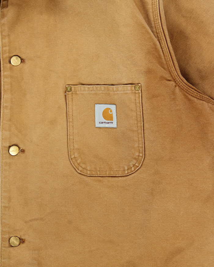 Vintage 1980s Carhartt C01 Union Made In USA Tan Washed Blanket Lined Firm Duck Canvas Chore Jacket - XXL