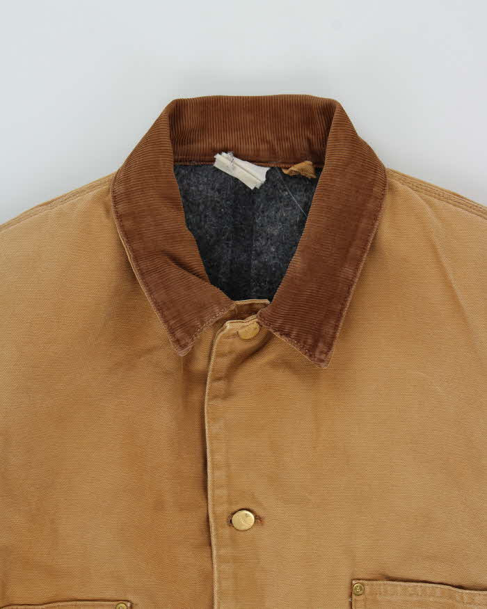 Vintage 1980s Carhartt C01 Union Made In USA Tan Washed Blanket Lined Firm Duck Canvas Chore Jacket - XXL