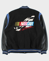 Vintage 1990s Jeff Hamilton JH Design Nascar Reversible Wool Leather Bomber Jacket - XL