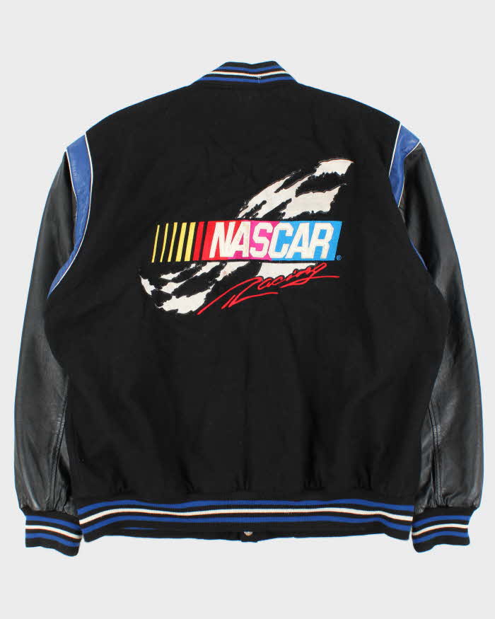 Vintage 1990s Jeff Hamilton JH Design Nascar Reversible Wool Leather Bomber Jacket - XL