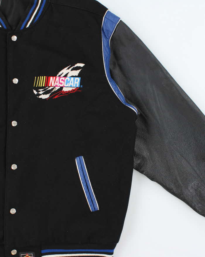Vintage 1990s Jeff Hamilton JH Design Nascar Reversible Wool Leather Bomber Jacket - XL