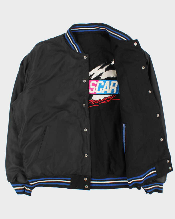 Vintage 1990s Jeff Hamilton JH Design Nascar Reversible Wool Leather Bomber Jacket - XL