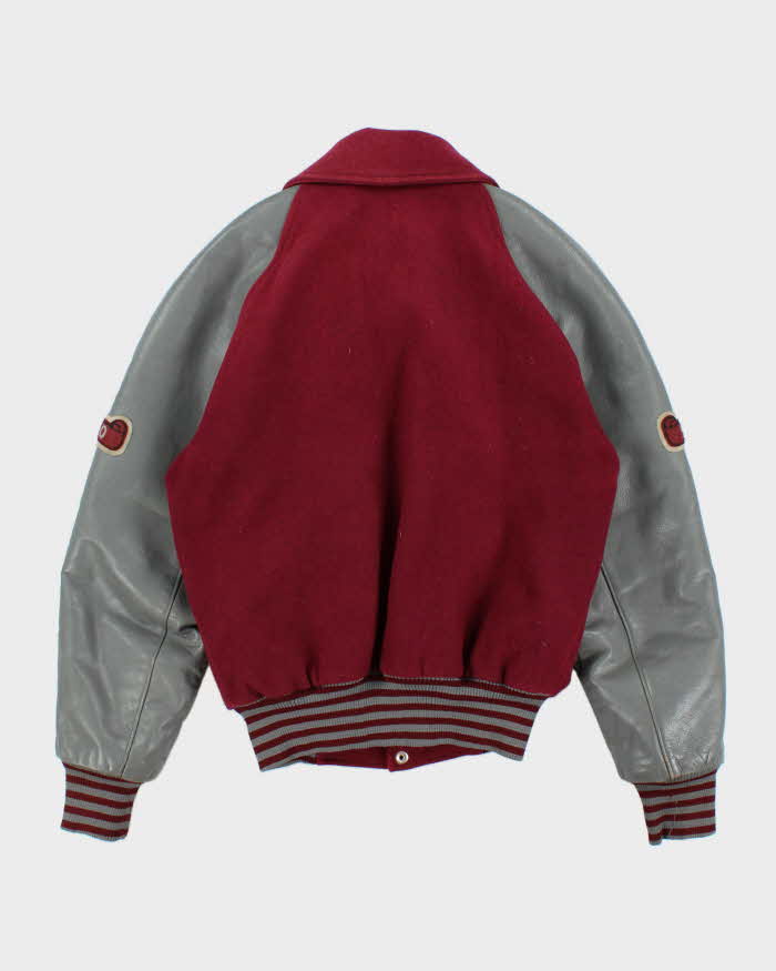 Vintage 1980s Falcons College Football Wool Leather Seder Made In Canada Collared Varsity Jacket - S
