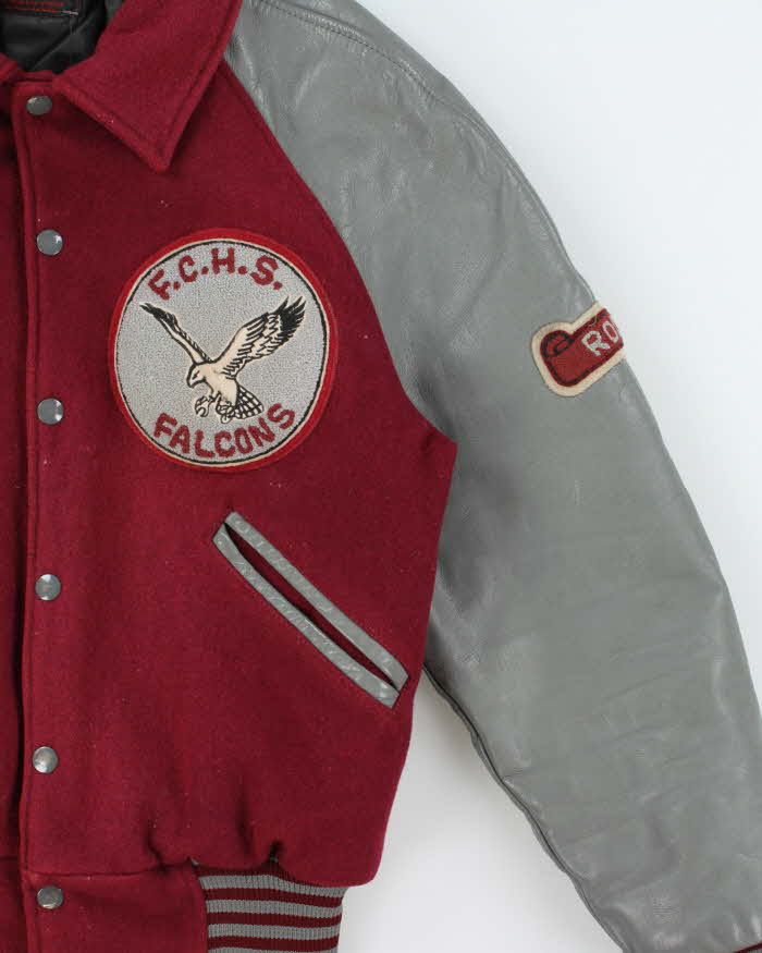 Vintage 1980s Falcons College Football Wool Leather Seder Made In Canada Collared Varsity Jacket - S