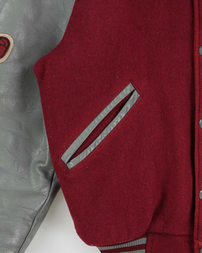 Vintage 1980s Falcons College Football Wool Leather Seder Made In Canada Collared Varsity Jacket - S