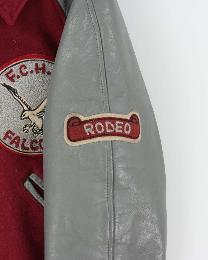 Vintage 1980s Falcons College Football Wool Leather Seder Made In Canada Collared Varsity Jacket - S