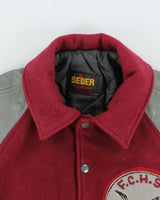 Vintage 1980s Falcons College Football Wool Leather Seder Made In Canada Collared Varsity Jacket - S