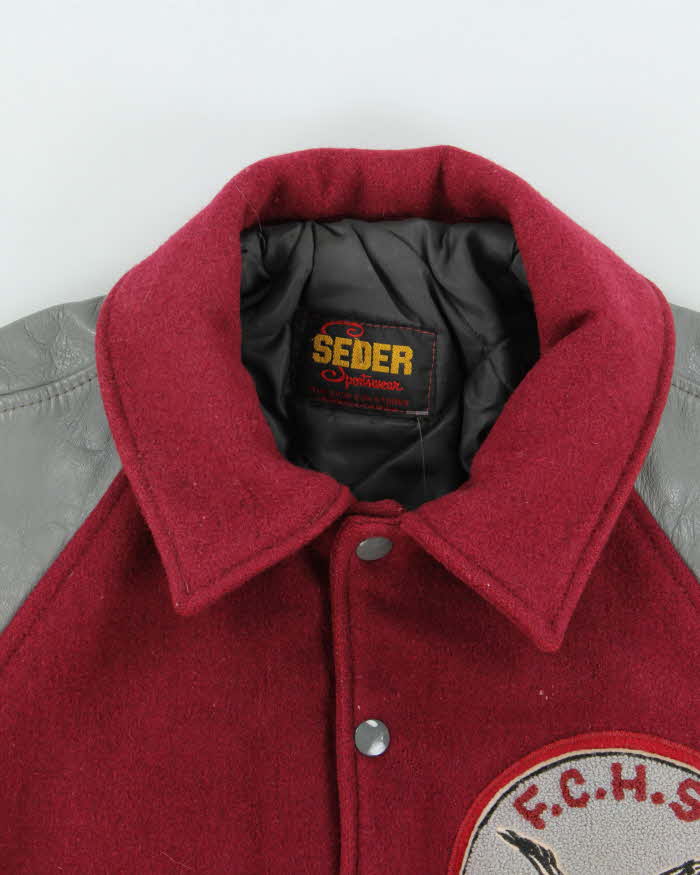 Vintage 1980s Falcons College Football Wool Leather Seder Made In Canada Collared Varsity Jacket - S