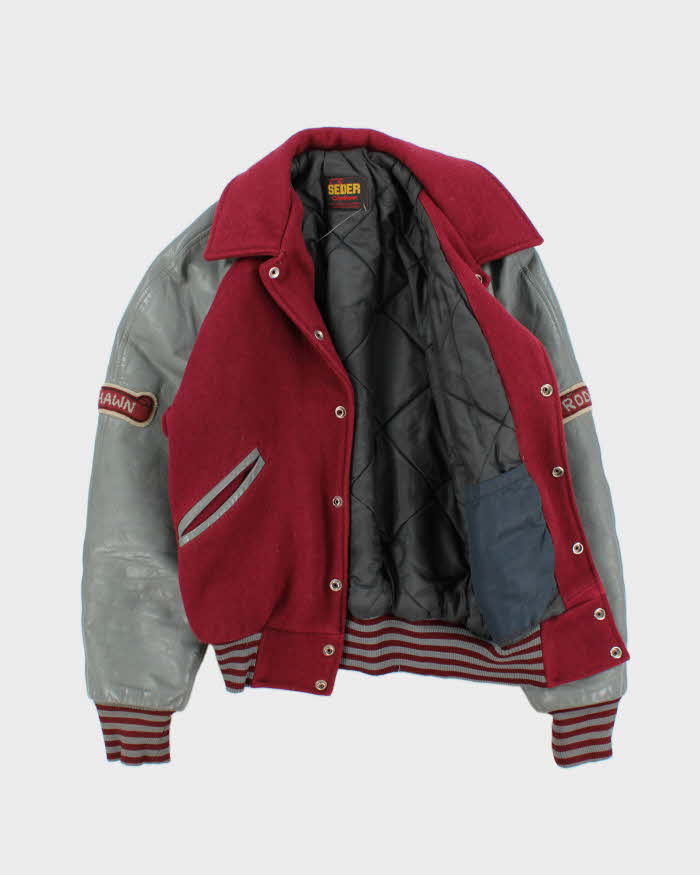 Vintage 1980s Falcons College Football Wool Leather Seder Made In Canada Collared Varsity Jacket - S