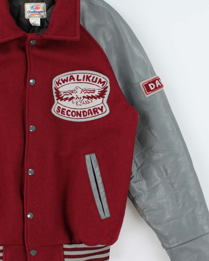Vintage 1987 Kwalikum Grad Wool Leather Challenger Made In Canada Collared Varsity Jacket - M