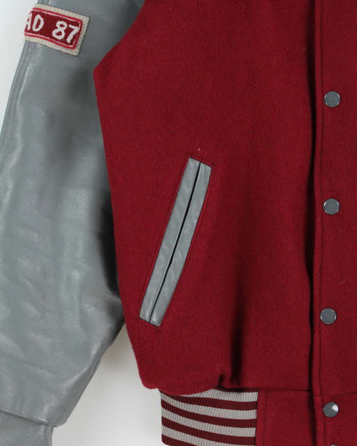 Vintage 1987 Kwalikum Grad Wool Leather Challenger Made In Canada Collared Varsity Jacket - M