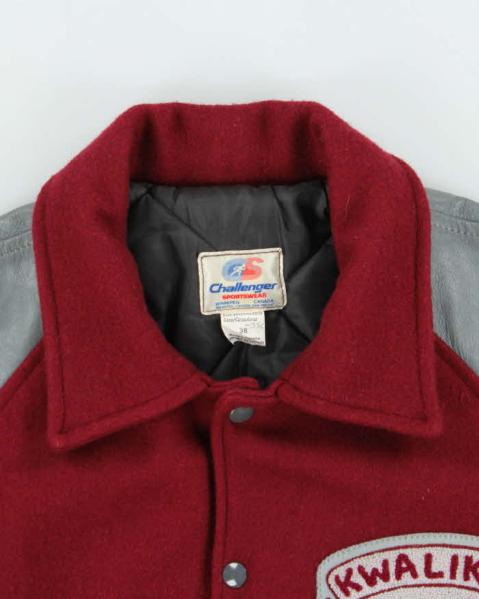 Vintage 1987 Kwalikum Grad Wool Leather Challenger Made In Canada Collared Varsity Jacket - M