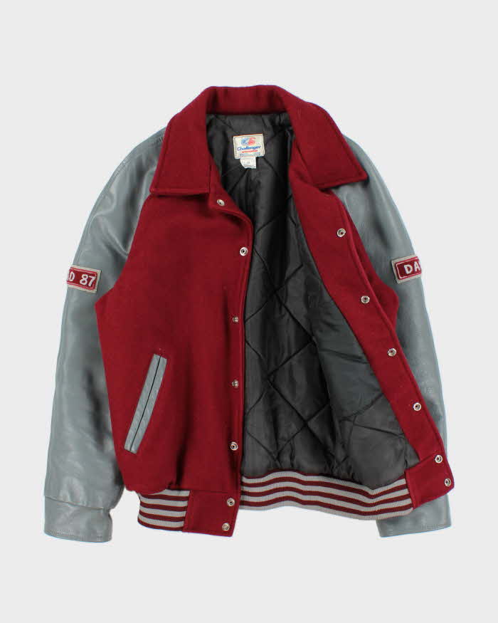 Vintage 1987 Kwalikum Grad Wool Leather Challenger Made In Canada Collared Varsity Jacket - M