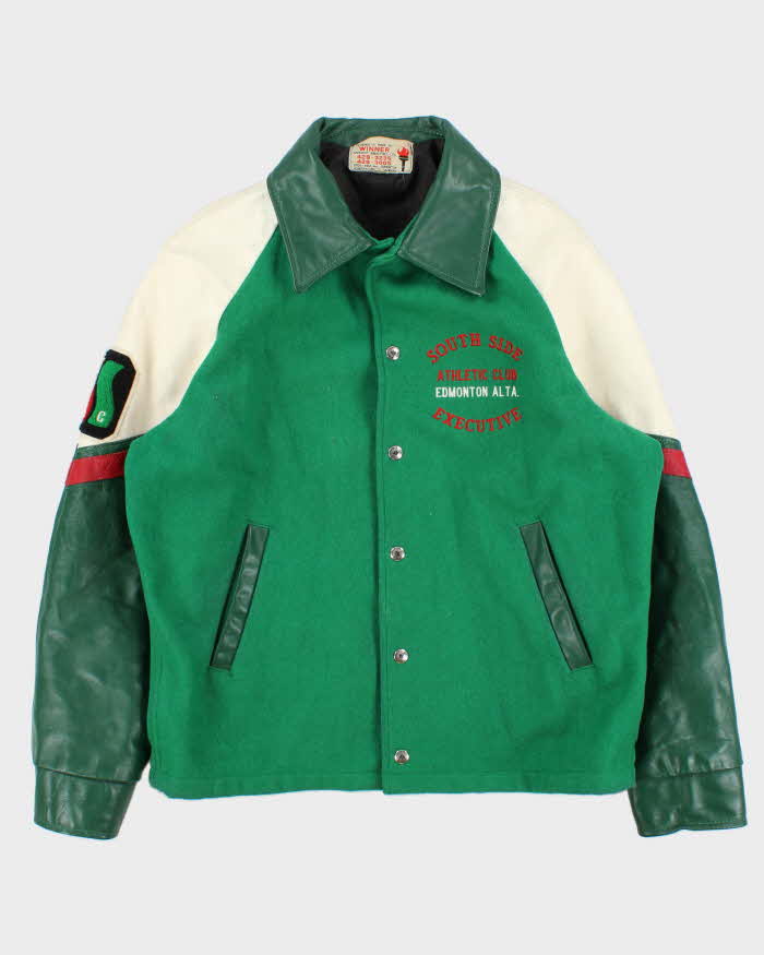 Vintage 1980s South Side Ath. Club Winner Made In Canada Wool Leather Collared Varsity Jacket - XL