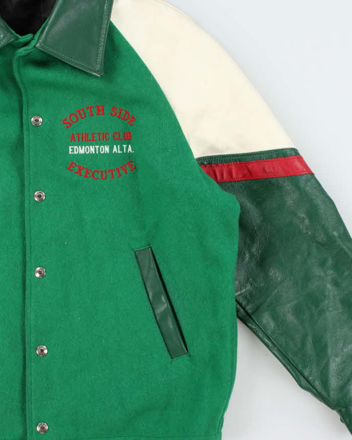 Vintage 1980s South Side Ath. Club Winner Made In Canada Wool Leather Collared Varsity Jacket - XL