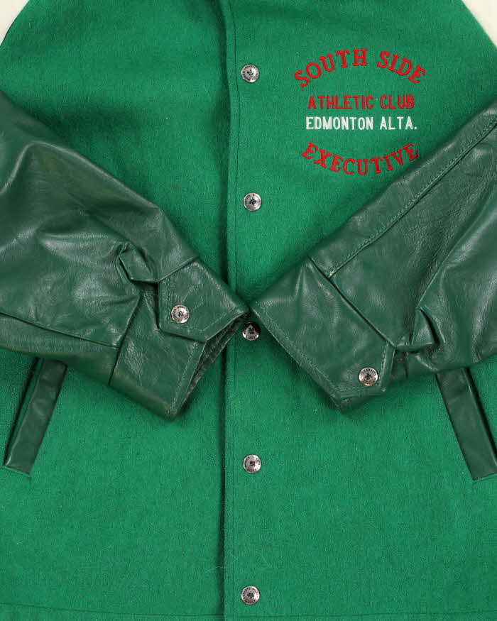 Vintage 1980s South Side Ath. Club Winner Made In Canada Wool Leather Collared Varsity Jacket - XL