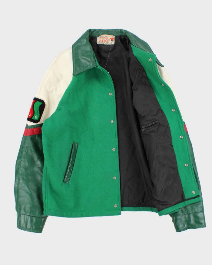 Vintage 1980s South Side Ath. Club Winner Made In Canada Wool Leather Collared Varsity Jacket - XL
