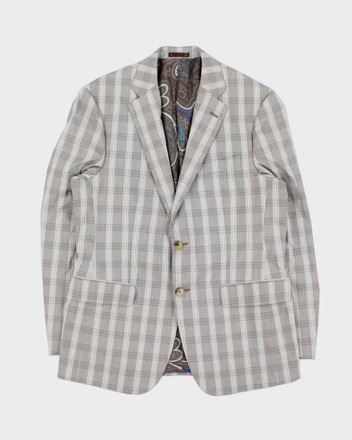 Vintage Etro Silk Blend Glen Check Single Breasted Blazer - L