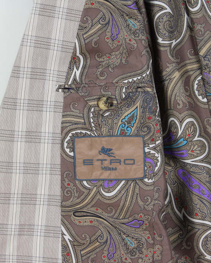 Vintage Etro Silk Blend Glen Check Single Breasted Blazer - L