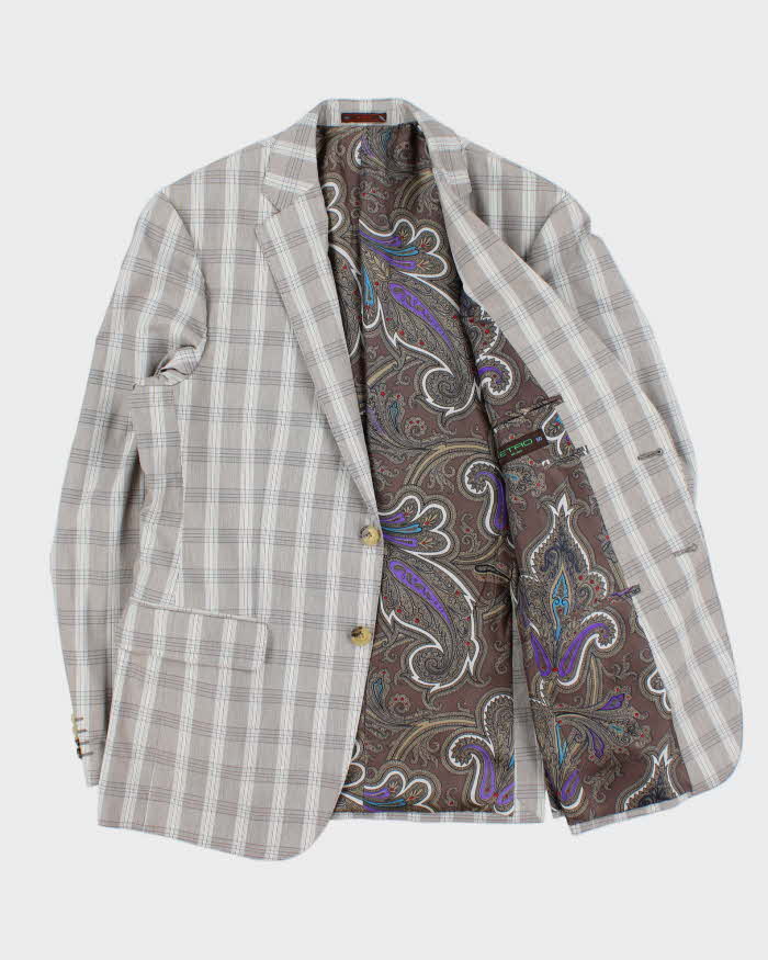 Vintage Etro Silk Blend Glen Check Single Breasted Blazer - L