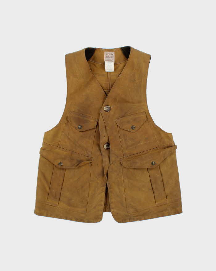 Vintage Filson Oil Tin Cloth Made In USA Tan Hunting Vest - S