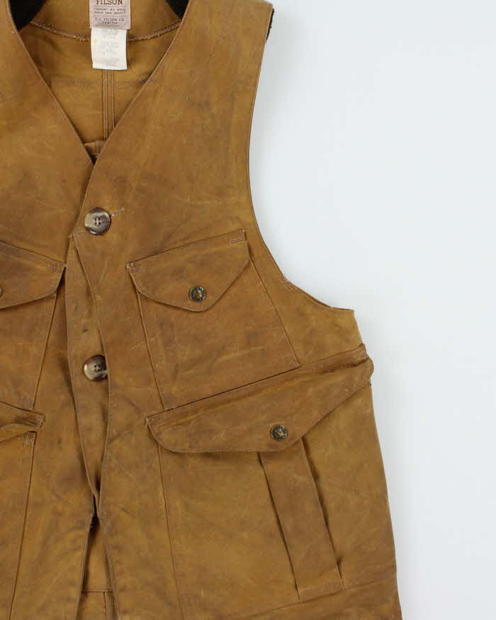 Vintage Filson Oil Tin Cloth Made In USA Tan Hunting Vest - S