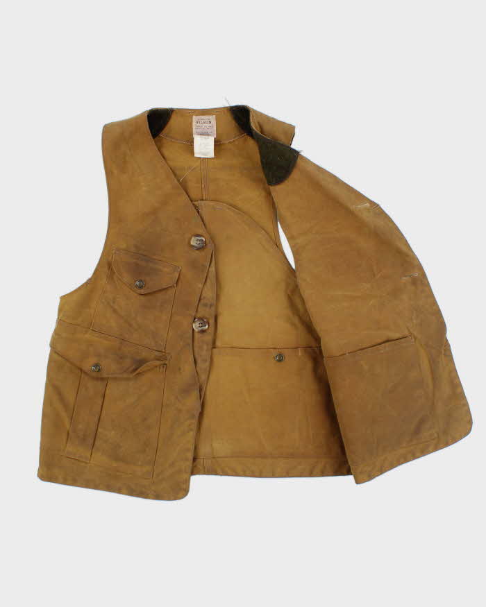 Vintage Filson Oil Tin Cloth Made In USA Tan Hunting Vest - S