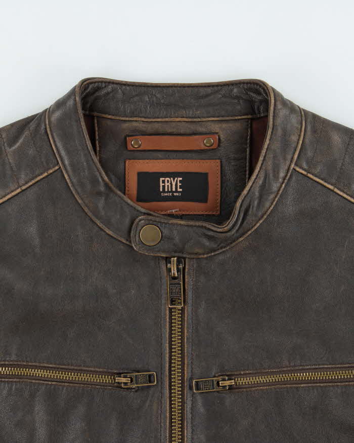Vintage Frye Lambskin Leather Cafe Racer Moto Jacket - XL