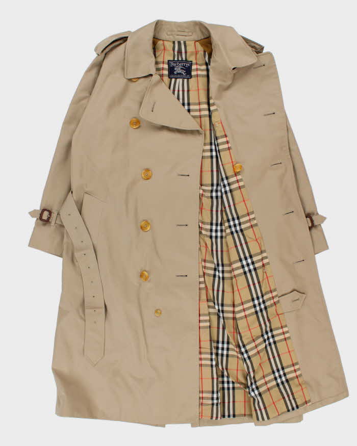 Vintage 1990s Burberry Nova Check Lined Classic Weatherproof Double Breasted Trench Coat - M