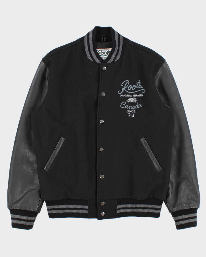 Vintage Y2K 00s Roots Embroidered Wool Leather Varsity Bomber Jacket - XL