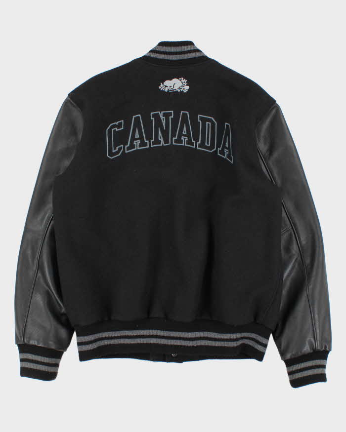 Vintage Y2K 00s Roots Embroidered Wool Leather Varsity Bomber Jacket - XL