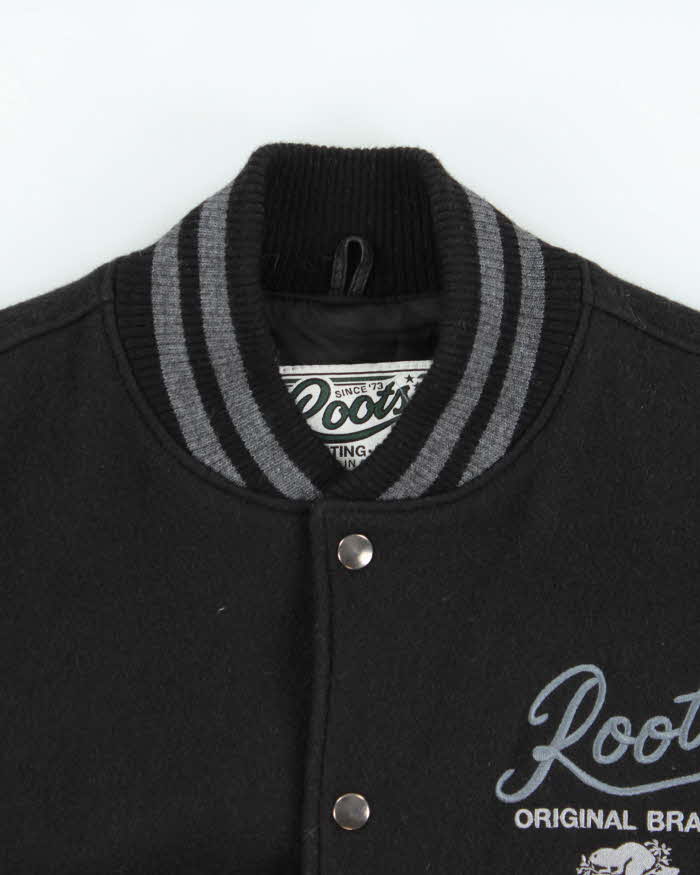 Vintage Y2K 00s Roots Embroidered Wool Leather Varsity Bomber Jacket - XL