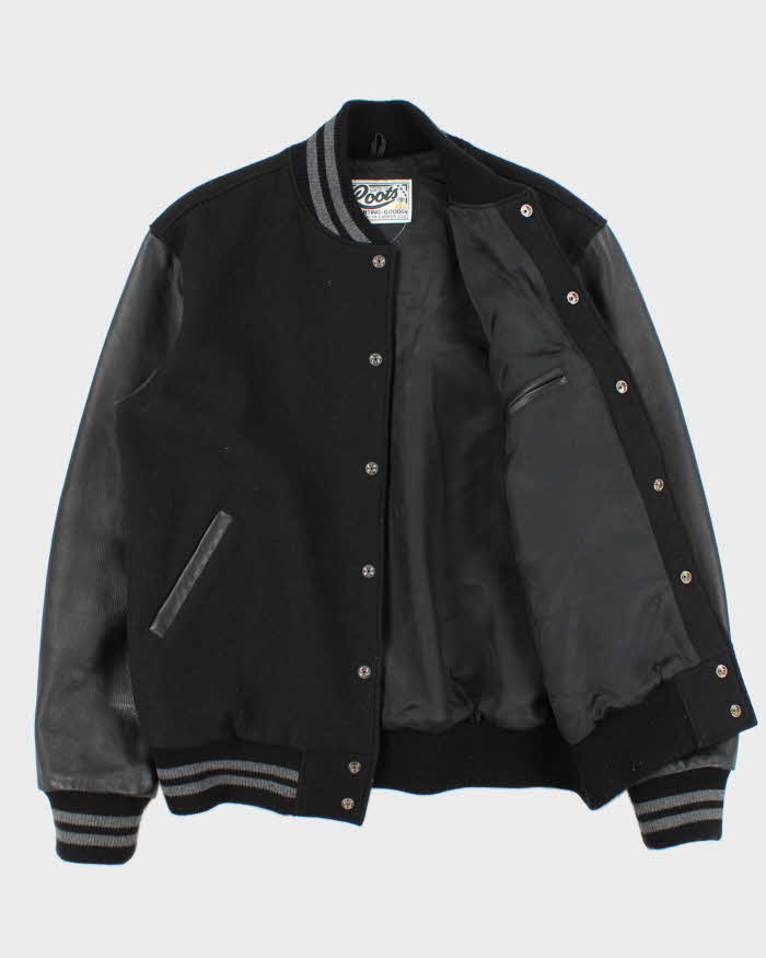 Vintage Y2K 00s Roots Embroidered Wool Leather Varsity Bomber Jacket - XL