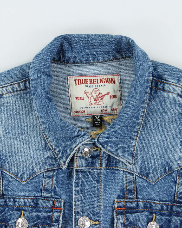 Vintage True Religion 'Chain Stitch Jimmy' Medium Wash Denim Jacket - XL